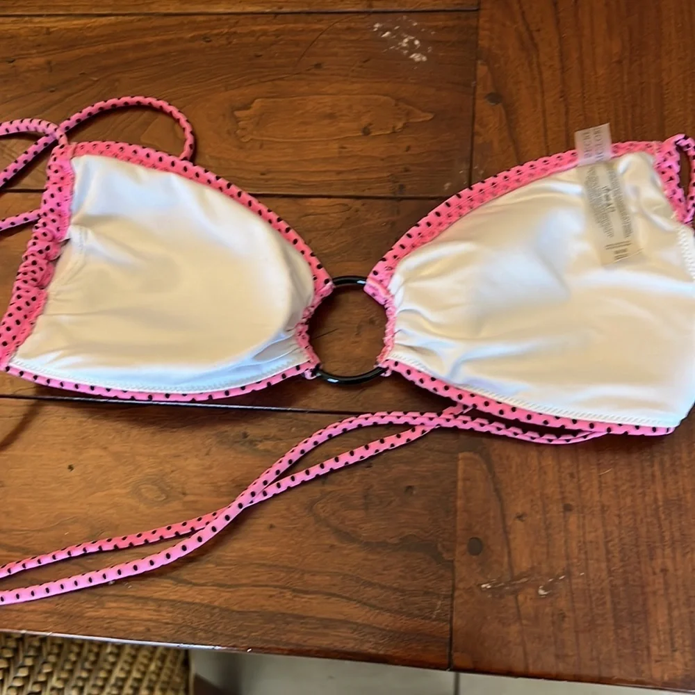Victoria's Secret Pink with Black Polka Dot Bikini Top size M